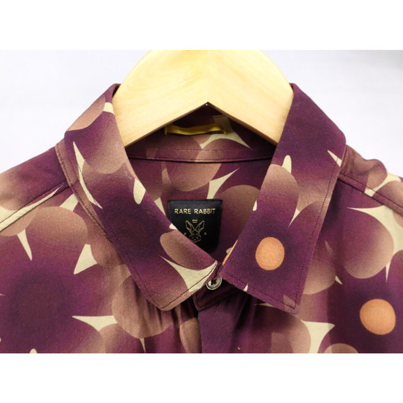 Rare Rabbit Men's Parry Short Sleeve Button Front Printed Shirt Brown Sz L - Picture 4 of 10
